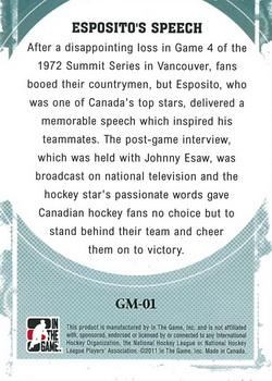 2011-12 In The Game Canada vs. The World - Great Moments #GM-01 Phil Esposito Back