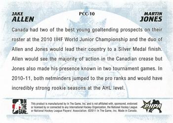 2011-12 In The Game Canada vs. The World - Protecting Canada's Crease #PCC-10 Jake Allen / Martin Jones Back