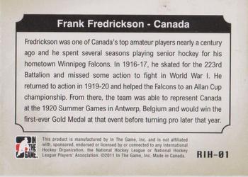 2011-12 In The Game Canada vs. The World - Roots of International Hockey #RIH-01 Frank Fredrickson Back