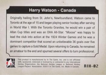2011-12 In The Game Canada vs. The World - Roots of International Hockey #RIH-02 Moose Watson Back