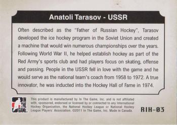2011-12 In The Game Canada vs. The World - Roots of International Hockey #RIH-03 Anatoly Tarasov  Back