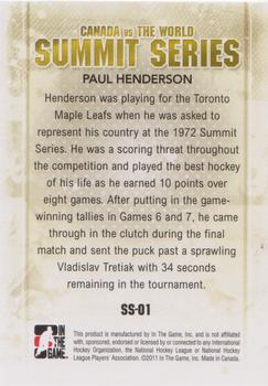 2011-12 In The Game Canada vs. The World - Summit Series #SS-01 Paul Henderson Back