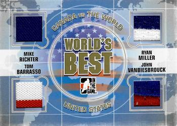 2011-12 In The Game Canada vs. The World - World's Best Gold #WB-01 Mike Richter / Ryan Miller / Tom Barrasso / John Vanbiesbrouck Front