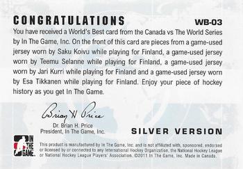 2011-12 In The Game Canada vs. The World - World's Best Silver #WB-03 Saku Koivu / Teemu Selanne / Jari Kurri / Esa Tikkanen Back
