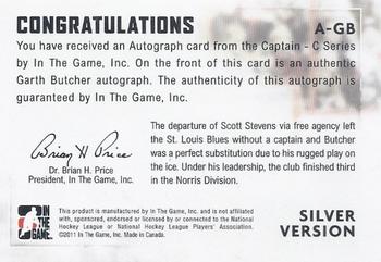 2011-12 In The Game Captain-C - Autographs Silver #A-GB Garth Butcher Back