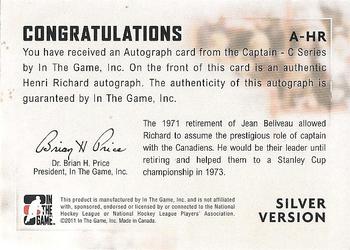 2011-12 In The Game Captain-C - Autographs Silver #A-HR Henri Richard Back