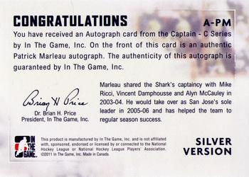 2011-12 In The Game Captain-C - Autographs Silver #A-PM Patrick Marleau Back