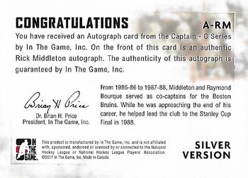 2011-12 In The Game Captain-C - Autographs Silver #A-RM Rick Middleton Back