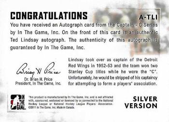2011-12 In The Game Captain-C - Autographs Silver #A-TLI Ted Lindsay Back