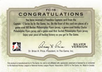 2011-12 In The Game Captain-C - Franchise Captains Jerseys Silver #FC-16 Bill Barber / Bobby Clarke / Rick Tocchet Back