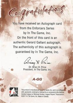 2011-12 In The Game Enforcers - Autographs #A-GG Gerard Gallant Back