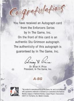 2011-12 In The Game Enforcers - Autographs #A-SG Stu Grimson Back