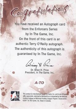 2011-12 In The Game Enforcers - Autographs #A-TO Terry O'Reilly Back