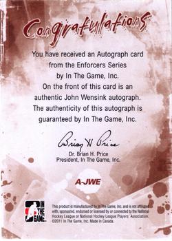 2011-12 In The Game Enforcers - Autographs #A-JWE John Wensink Back