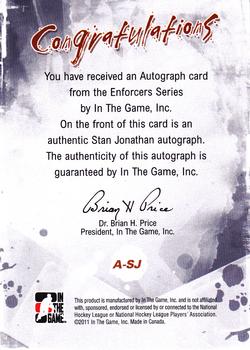 2011-12 In The Game Enforcers - Autographs #A-SJ Stan Jonathan Back