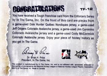 2011-12 In The Game Enforcers - Tough Franchise Jersey Quads #TF-12 Dale Hunter / Jeff Odgers / Jim Cummins / Cody McCormick Back
