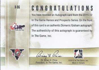 2011-12 In The Game Heroes and Prospects - Autographs #A-DG Domenic Graham Back