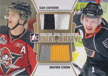 2011-12 In The Game Heroes and Prospects - Dual Jerseys Gold #DJ-11 Sean Couturier / Brayden Schenn Front