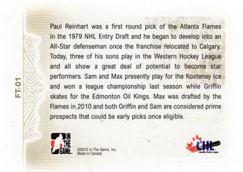 2011-12 In The Game Heroes and Prospects - Family Ties #FT-01 Paul Reinhart / Griffin Reinhart / Sam Reinhart / Max Reinhart Back