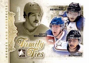 2011-12 In The Game Heroes and Prospects - Family Ties #FT-01 Paul Reinhart / Griffin Reinhart / Sam Reinhart / Max Reinhart Front