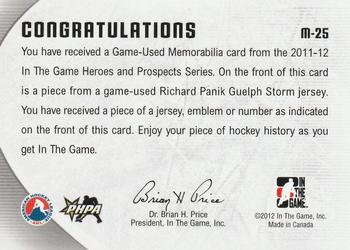 2011-12 In The Game Heroes and Prospects - Game-Used Jerseys Black #M-25 Richard Panik Back