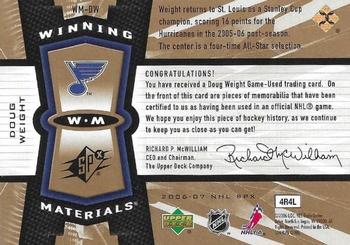 2006-07 SPx - Winning Materials #WM-DW Doug Weight Back