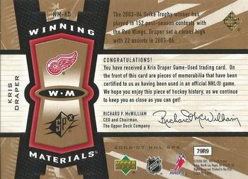 2006-07 SPx - Winning Materials #WM-KD Kris Draper Back