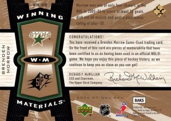 2006-07 SPx - Winning Materials #WM-MW Brenden Morrow Back