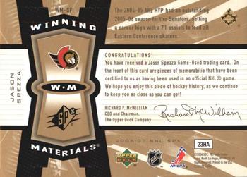 2006-07 SPx - Winning Materials #WM-SP Jason Spezza Back