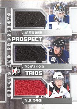 2011-12 In The Game Heroes and Prospects - Prospect Trios Jerseys Silver #PT-08 Martin Jones / Thomas Hickey / Tyler Toffoli Front