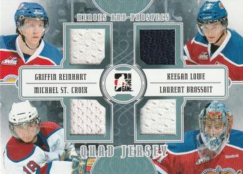 2011-12 In The Game Heroes and Prospects - Quad Jerseys Silver #QJ-01 Griffin Reinhart / Keegan Lowe / Michael St. Croix / Laurent Brossoit Front