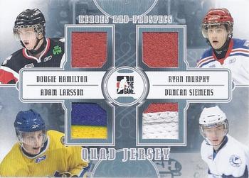 2011-12 In The Game Heroes and Prospects - Quad Jerseys Silver #QJ-08 Dougie Hamilton / Ryan Murphy / Adam Larsson / Duncan Siemens Front