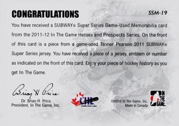 2011-12 In The Game Heroes and Prospects - Subway Series Jerseys Black #SSM-19 Tanner Pearson Back