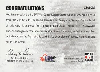 2011-12 In The Game Heroes and Prospects - Subway Series Jerseys Black #SSM-20 Stuart Percy Back