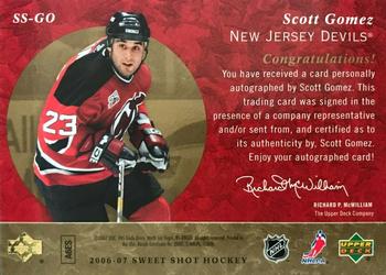 2006-07 Upper Deck Sweet Shot - Signature Shots/Saves #SS-GO Scott Gomez Back