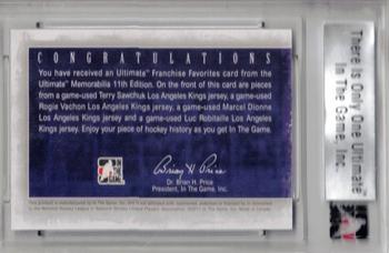 2011-12 In The Game Ultimate Memorabilia - Franchise Favorites Memorabilia #NNO Terry Sawchuk / Rogie Vachon / Marcel Dionne / Luc Robitaille Back