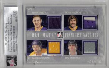 2011-12 In The Game Ultimate Memorabilia - Franchise Favorites Memorabilia #NNO Terry Sawchuk / Rogie Vachon / Marcel Dionne / Luc Robitaille Front