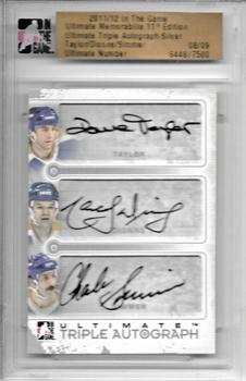 2011-12 In The Game Ultimate Memorabilia - Triple Autographs #3 Dave Taylor / Marcel Dionne / Charlie Simmer Front