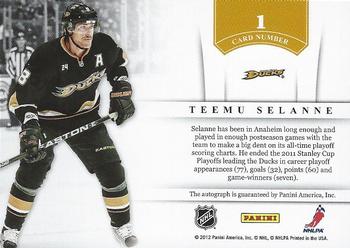 2011-12 Panini Contenders - NHL Ink #1 Teemu Selanne Back