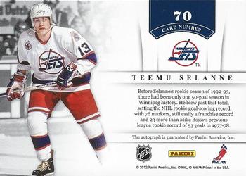 2011-12 Panini Contenders - NHL Ink #70 Teemu Selanne Back