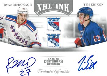 2011-12 Panini Contenders - NHL Ink Duals #10 Ryan McDonagh / Tim Erixon Front