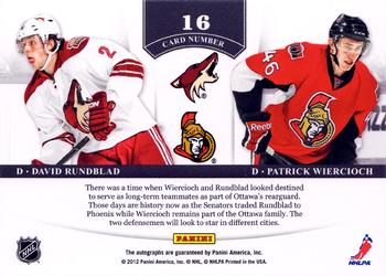 2011-12 Panini Contenders - NHL Ink Duals #16 David Rundblad / Patrick Wiercioch Back
