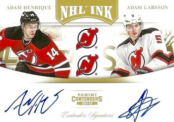 2011-12 Panini Contenders - NHL Ink Duals Gold #6 Adam Henrique / Adam Larsson Front
