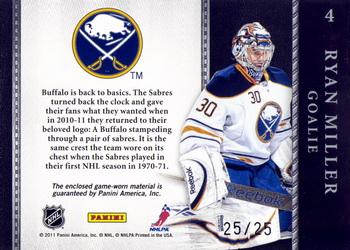 2011-12 Panini Crown Royale - Coat of Arms Patches #4 Ryan Miller Back