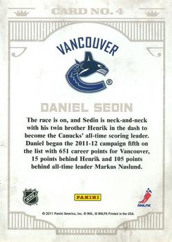 2011-12 Panini Crown Royale - Ice Kings #4 Daniel Sedin Back
