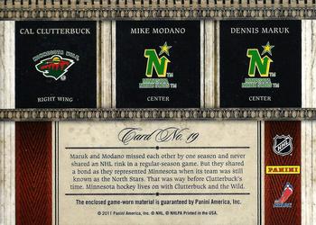 2011-12 Panini Crown Royale - Royal Lineage Materials #19 Cal Clutterbuck / Dennis Maruk / Mike Modano Back
