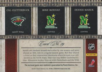 2011-12 Panini Crown Royale - Royal Lineage Materials Prime #19 Cal Clutterbuck / Dennis Maruk / Mike Modano Back