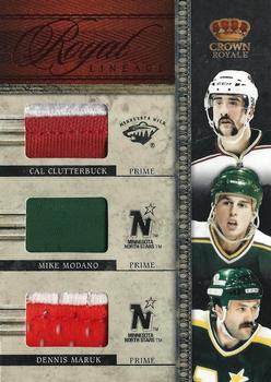 2011-12 Panini Crown Royale - Royal Lineage Materials Prime #19 Cal Clutterbuck / Dennis Maruk / Mike Modano Front
