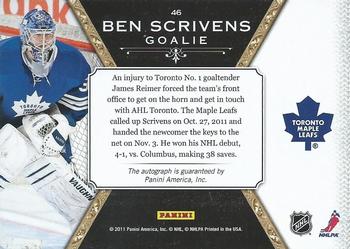 2011-12 Panini Crown Royale - Scratching The Surface Signatures #46 Ben Scrivens Back