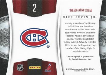2011-12 Panini Crown Royale - Voices of the Game Signatures #2 Dick Irvin Back